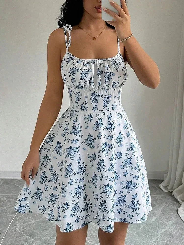 Robe Courte d'Été Fleurie à Bretelles Fines pour Femme,Robes Femme,Vêtements Femme,Robe Longue,Nouvelle Robe 2025