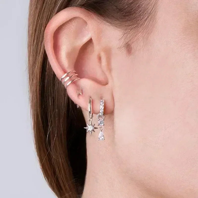 Boucles d'oreilles créoles tendance en argent sterling 925 avec aiguille d'oreille en cristal blanc de luxe pour femme, cadeau de bijoux de mariage