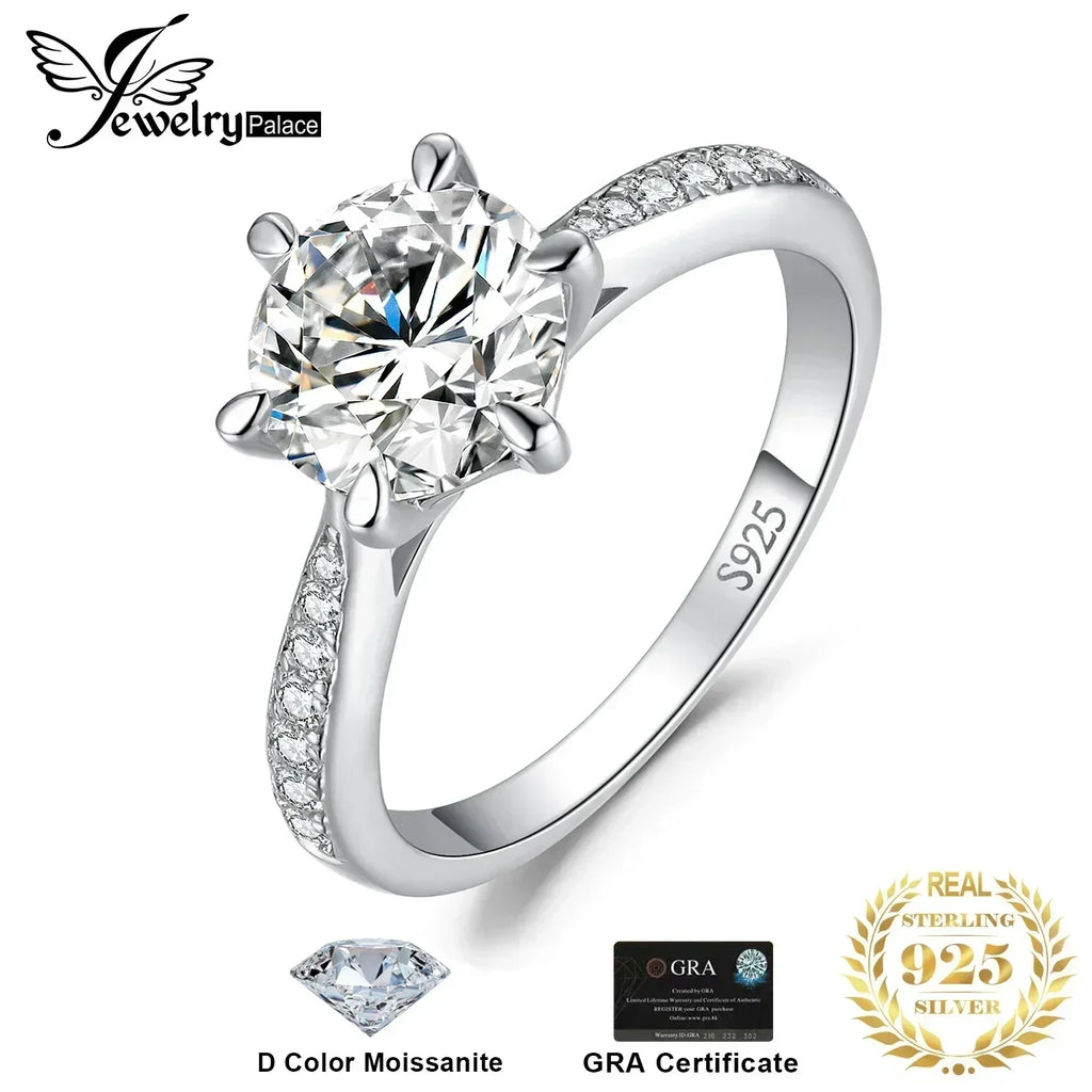 JewelryPalace Bague de fiançailles en argent sterling S925, couleur D, moissanite ronde de 0,5 carat, 1 carat, 1,5 carat, 2 carats, 3 carats pour femme
