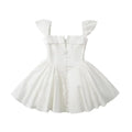 YENKYE Robe d'été blanche courte et évasée pour femme, sexy, à manches courtes, taille basse, élégante, pour soirée, demoiselles d'honneur