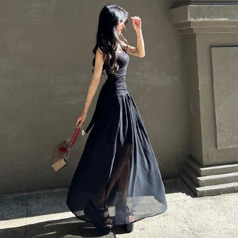 Robe longue moulante froncée | Robe nuisette à col carré -femstylo
