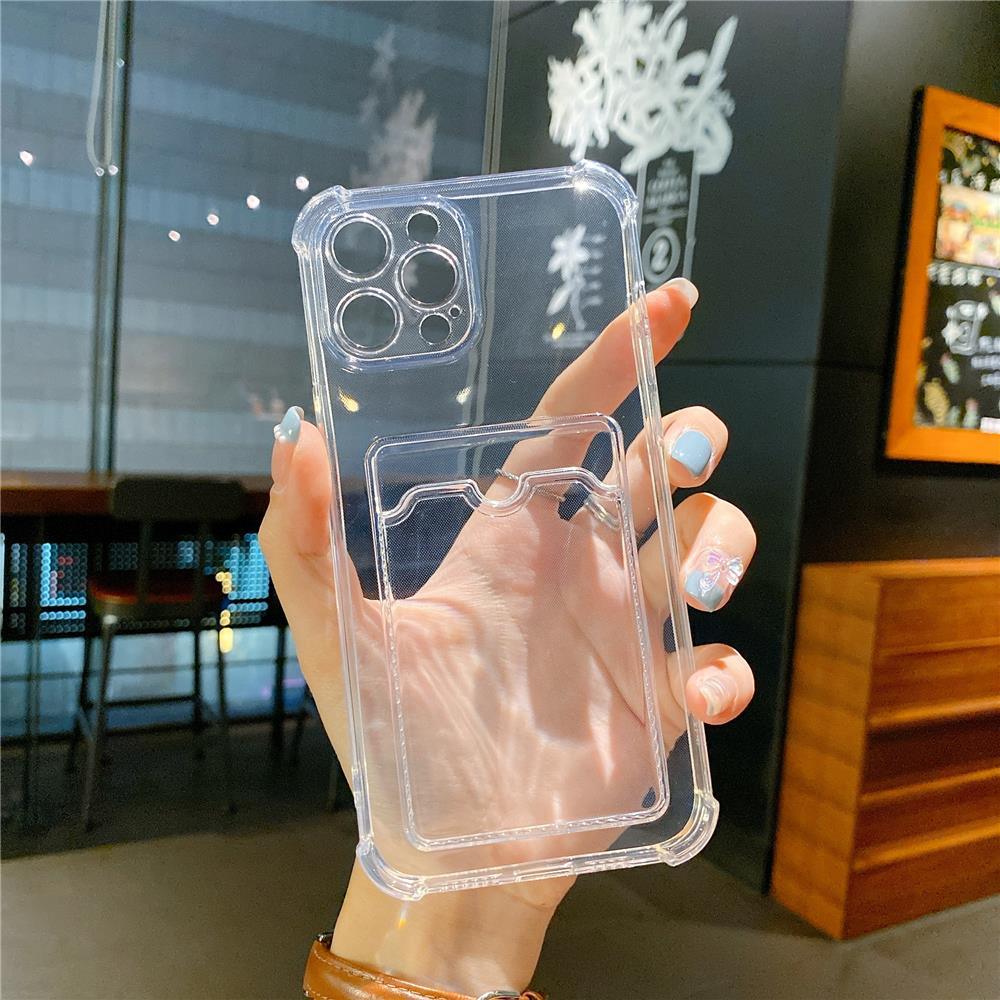 Étui transparent porte-cartes pour iPhone 13 11 12 14 Pro Max Mini Coque souple antichoc transparente avec porte-cartes Étui de téléphone transparent avec porte-cartes Coque fine de protection souple antichoc avec porte-cartes