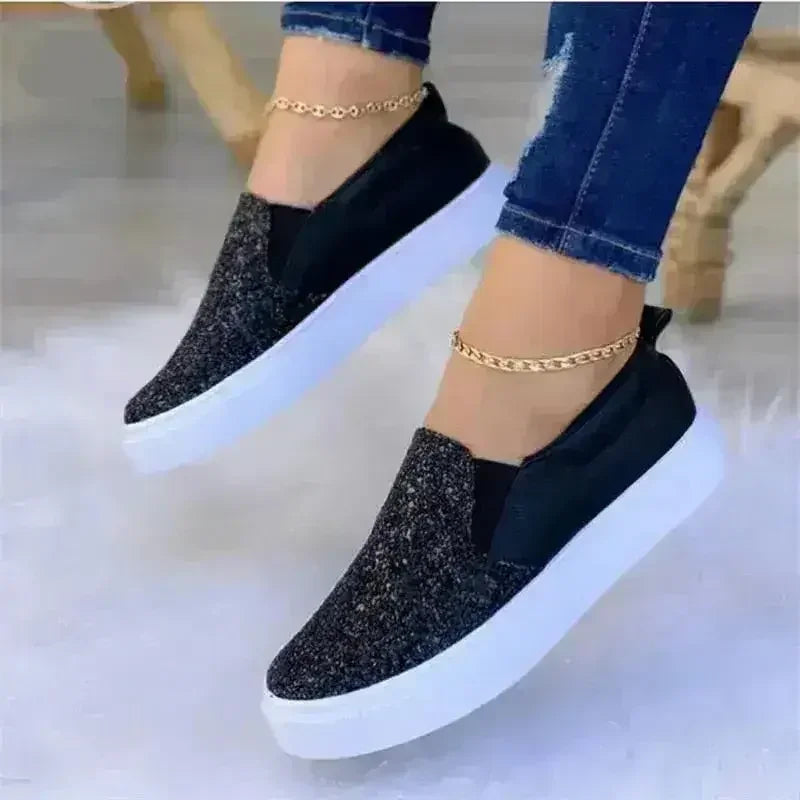 Mocassins à Paillettes Plats Femme Chaussures Loafers Noir/Or Rose/Noir/Or