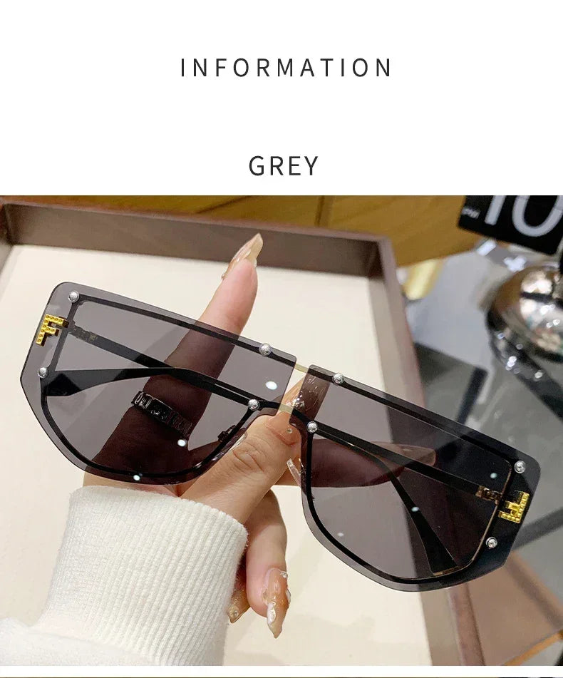Lunettes de soleil à monture intégrée Lunettes de soleil sans monture haut de gamme Nouvelles lunettes de soleil en métal polygonal à la mode 90288