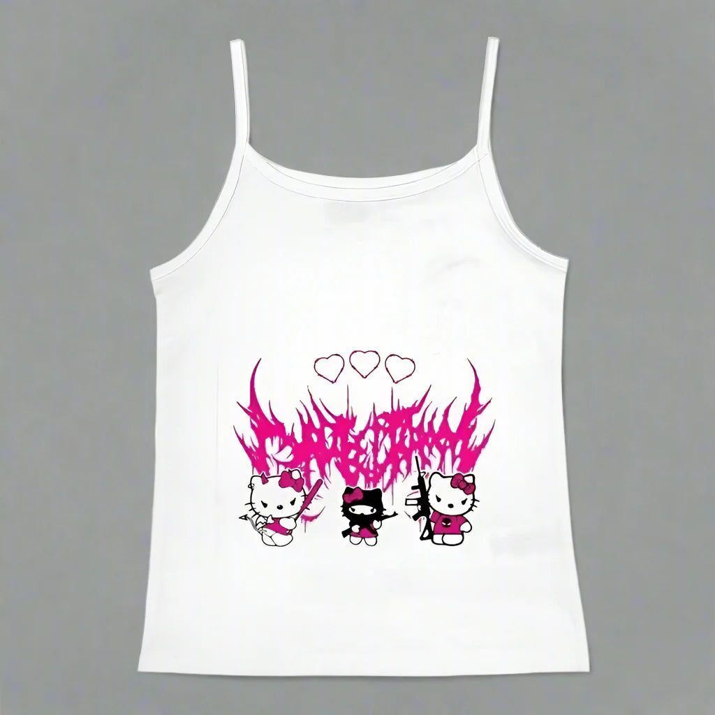 Haut court Hello Kitty Y2K – Débardeur punk vintage Emo Girls