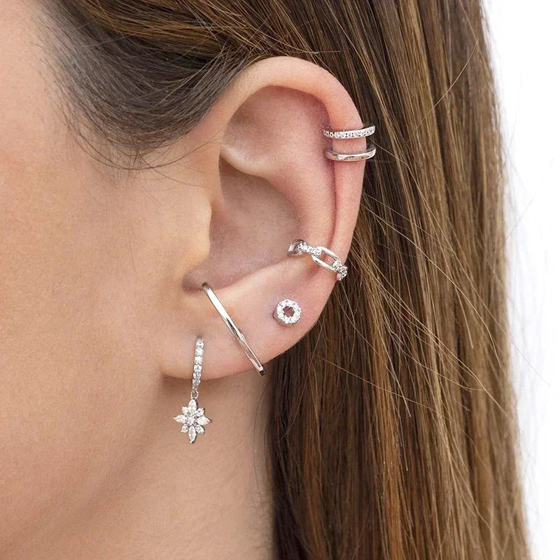 Boucles d'oreilles créoles tendance en argent sterling 925 avec aiguille d'oreille en cristal blanc de luxe pour femme, cadeau de bijoux de mariage