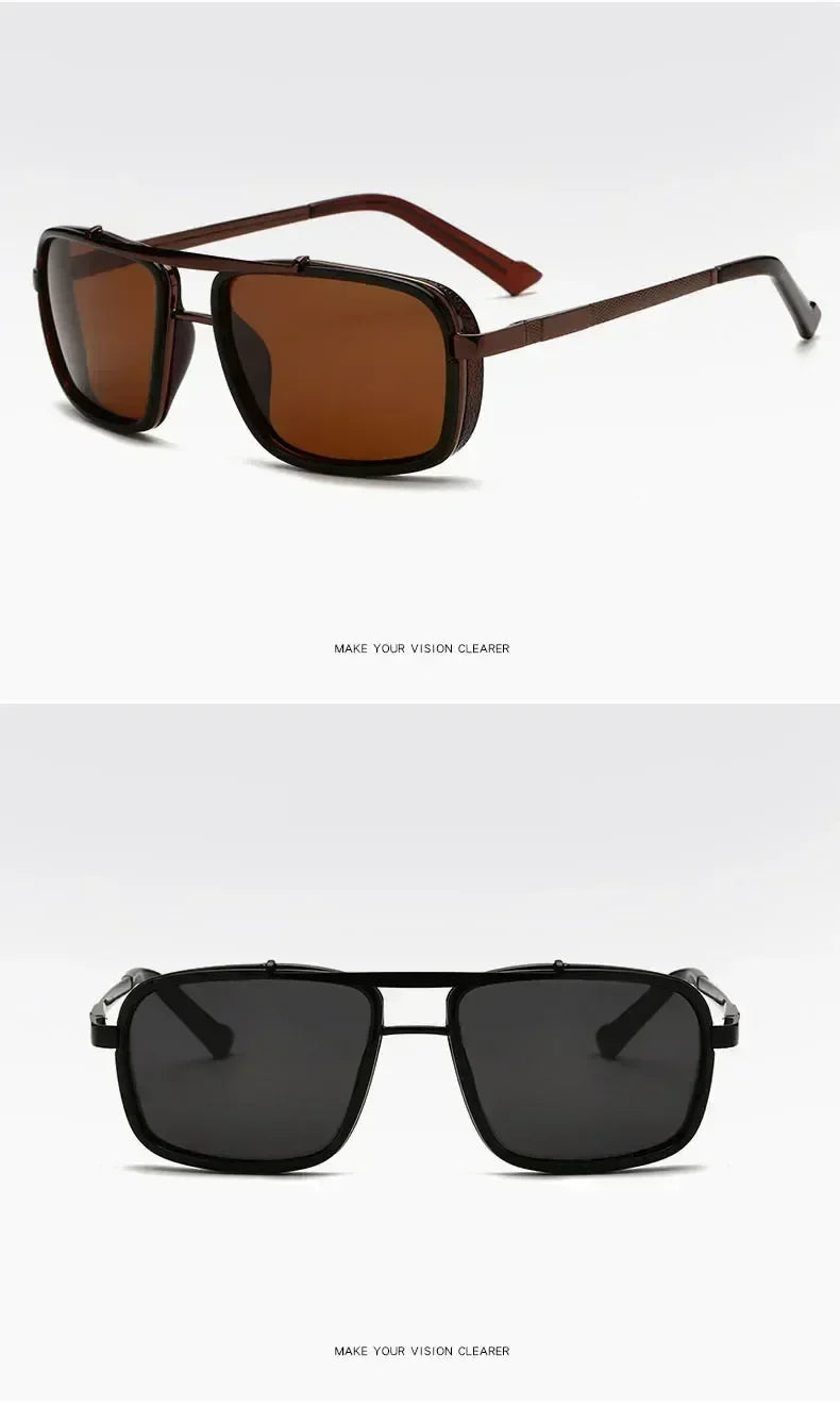 Nouvelles lunettes de soleil Punk Nouvelles lunettes de soleil aviateur carrées UV400 à double faisceau pour hommes