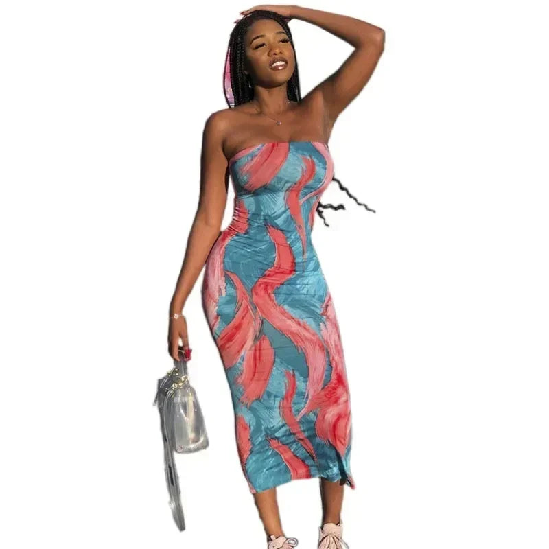 Robes de printemps et d'été pour femmes, imprimées, sans bretelles, bandage, moulantes, sexy, longue robe, nouvelle mode 2023, fête MsChuh