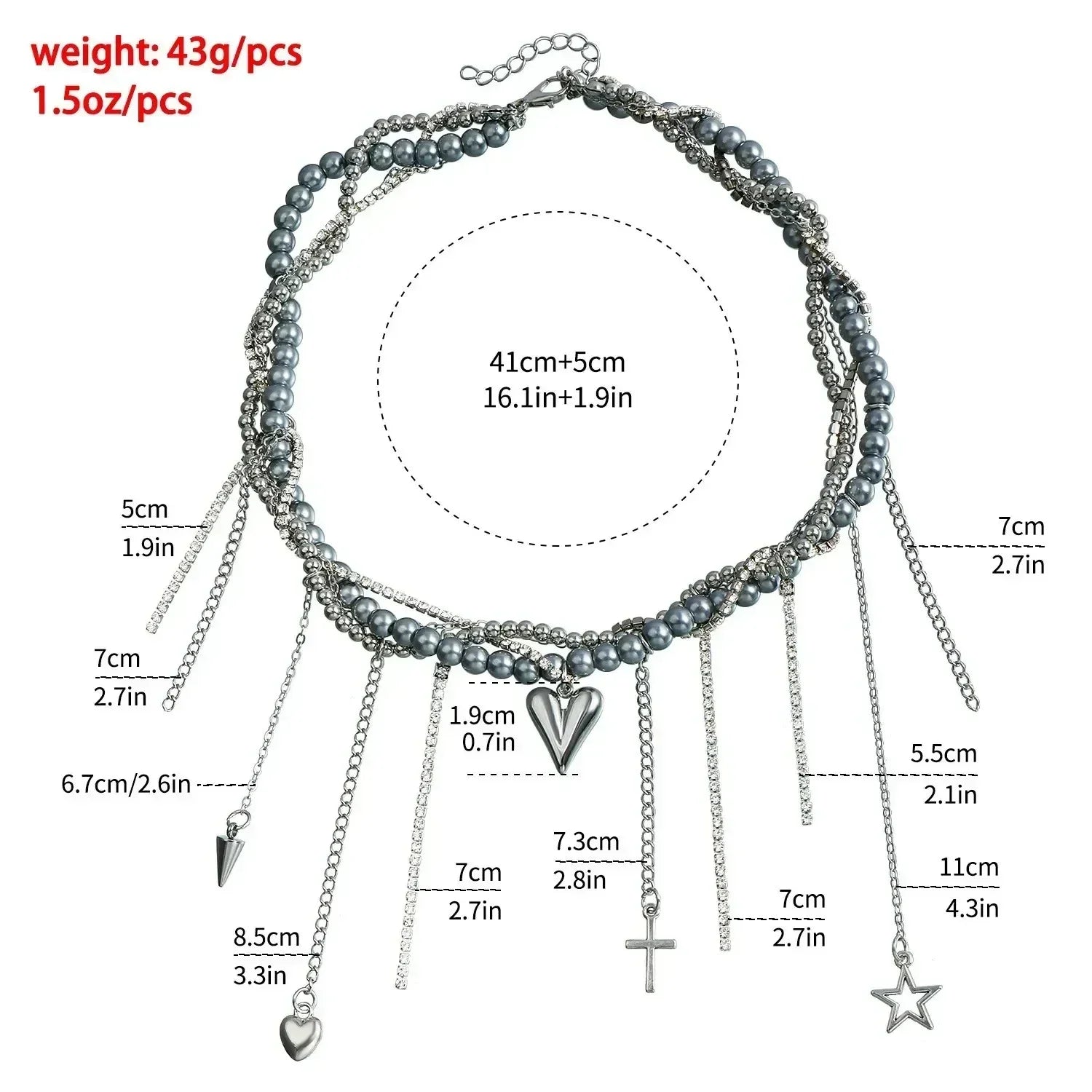 Collier Cœur Perlé Tendance pour Femmes Style Bohème Élégant Chaîne en Cristal Irrégulier Ras du Cou Y2K Exquis Cadeau de Fête Bijoux Accessoires