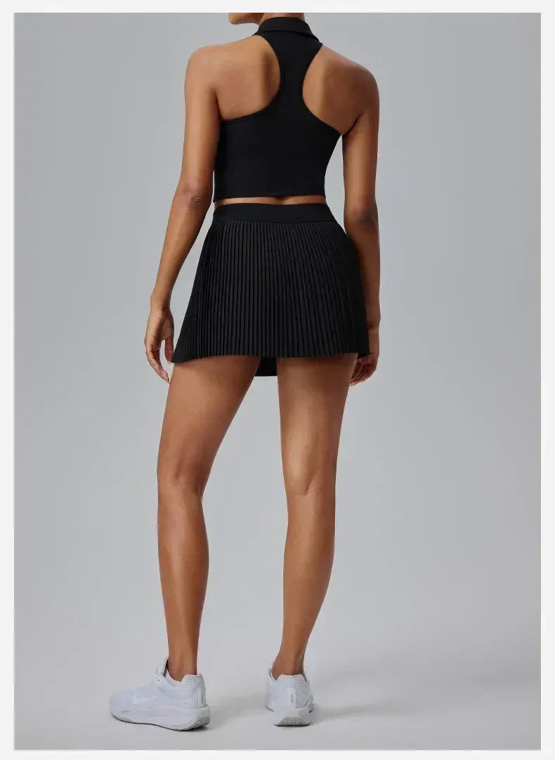 Jupe de sport florale à prix réduit pour femmes Jupe-culotte de tennis-badminton à séchage rapide Jupe plissée mi-longue de fitness avec short