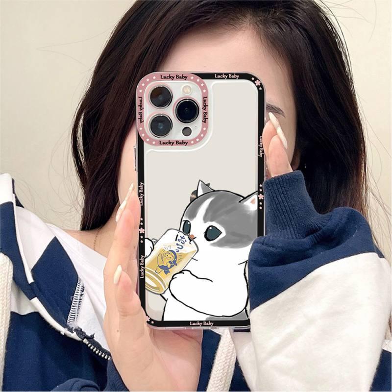 Coque de téléphone mignonne motif chat pour iPhone 11 12 13 Mini Pro Max 14 Pro Max Coque en forme de dessin animé Housse souple transparente Coque ultra fine flexible anti-rayures pour iPhone