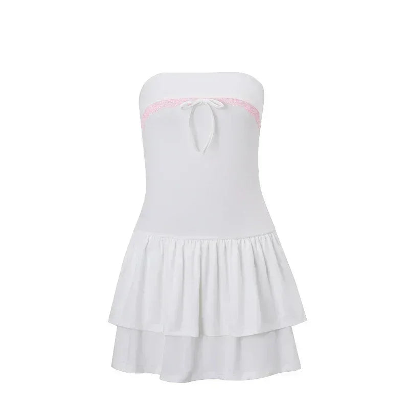 WhereMery Robe mini-robe coréenne sexy Y2K sans manches avec nœud en dentelle, décontractée, pour l'été, robe débardeur, pour discothèque, fête, soirée