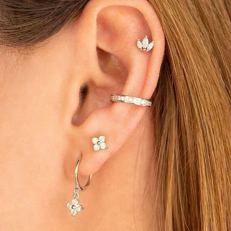 Boucles d'oreilles créoles tendance en argent sterling 925 avec aiguille d'oreille en cristal blanc de luxe pour femme, cadeau de bijoux de mariage