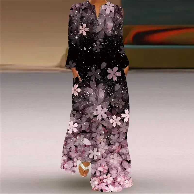 Robe longue maxi imprimée rétro mode Y2K à manches longues, ample, S-5XL