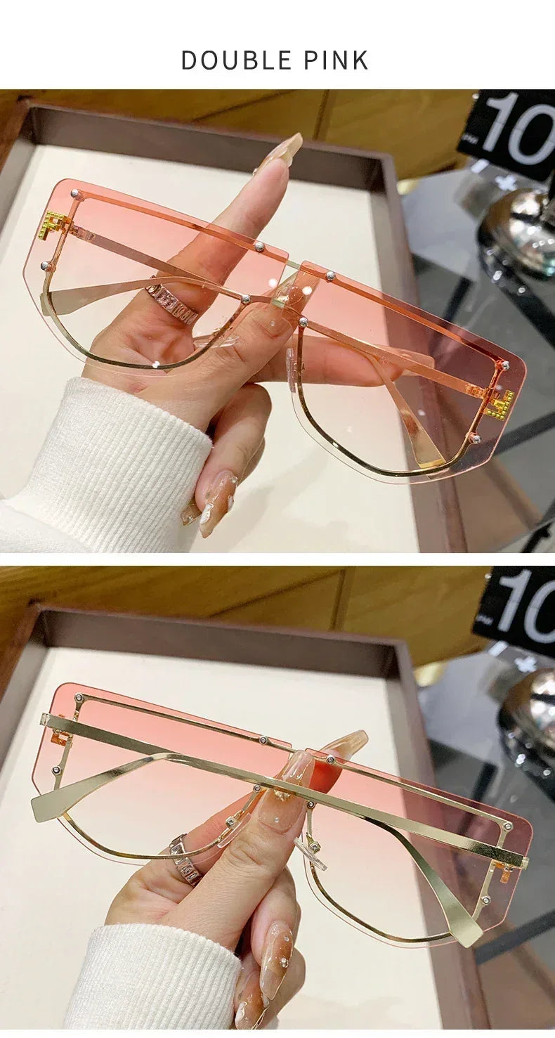 Lunettes de soleil à monture intégrée Lunettes de soleil sans monture haut de gamme Nouvelles lunettes de soleil en métal polygonal à la mode 90288