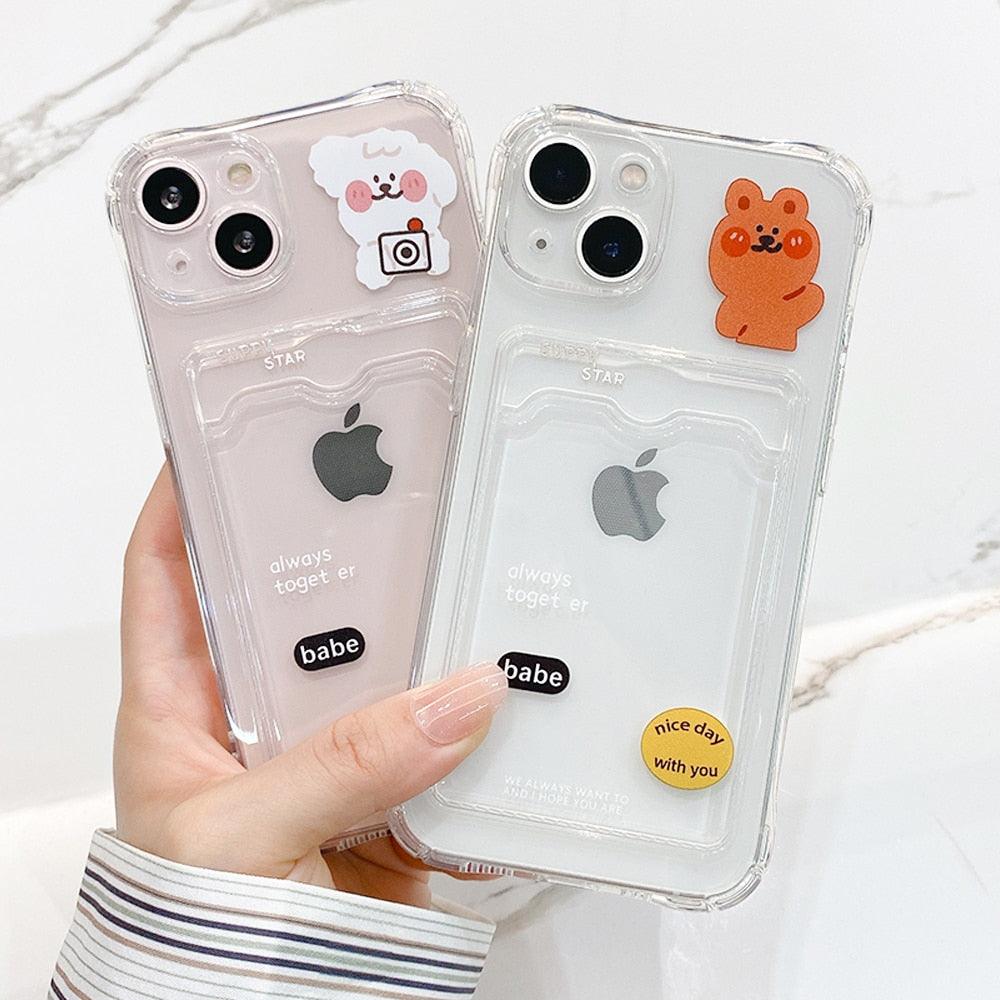 Coques de téléphone transparentes avec motif cœur mignon pour iPhone 13 14 Pro Max Simple Luxueux Amour Dégradé Silicone Étui Portefeuille Porte-Cartes Housse de protection antichoc
