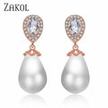 ZAKOL Élégantes Boucles d'Oreilles Pendantes Goutte d'Eau en Perles d'Imitation et Oxyde de Zirconium pour Femme, Bijoux de Mariage