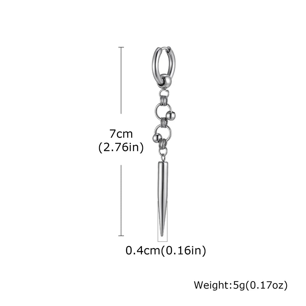 Boucles d'oreilles Huggies Punk pour homme, boucles d'oreilles pendantes vintage en acier inoxydable avec longue chaîne, cadeau élégant boucles d'oreilles croix