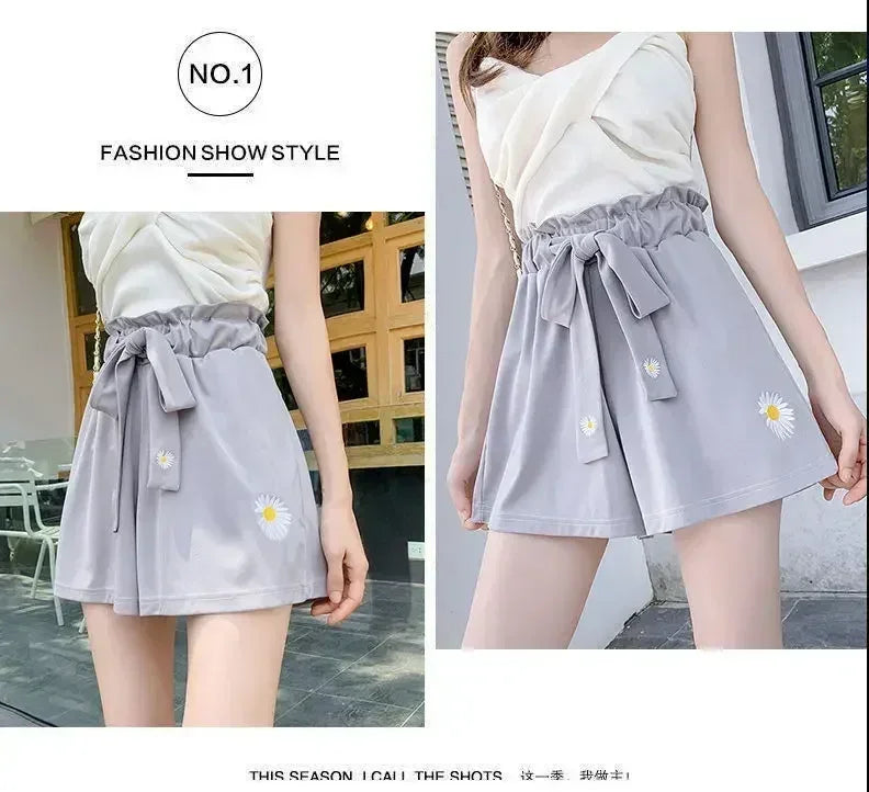 Short décontracté ample à taille haute pour femme, en tissu léger et noir, idéal pour l'été