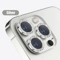 Verre trempé avec anneau métallique, strass et paillettes pour appareil photo iPhone 11 12 13 14 Pro Max Mini Plus, protection d'objectif à couverture complète 9H, protection d'objectif en verre trempé avec anneau métallique unique à couverture complète