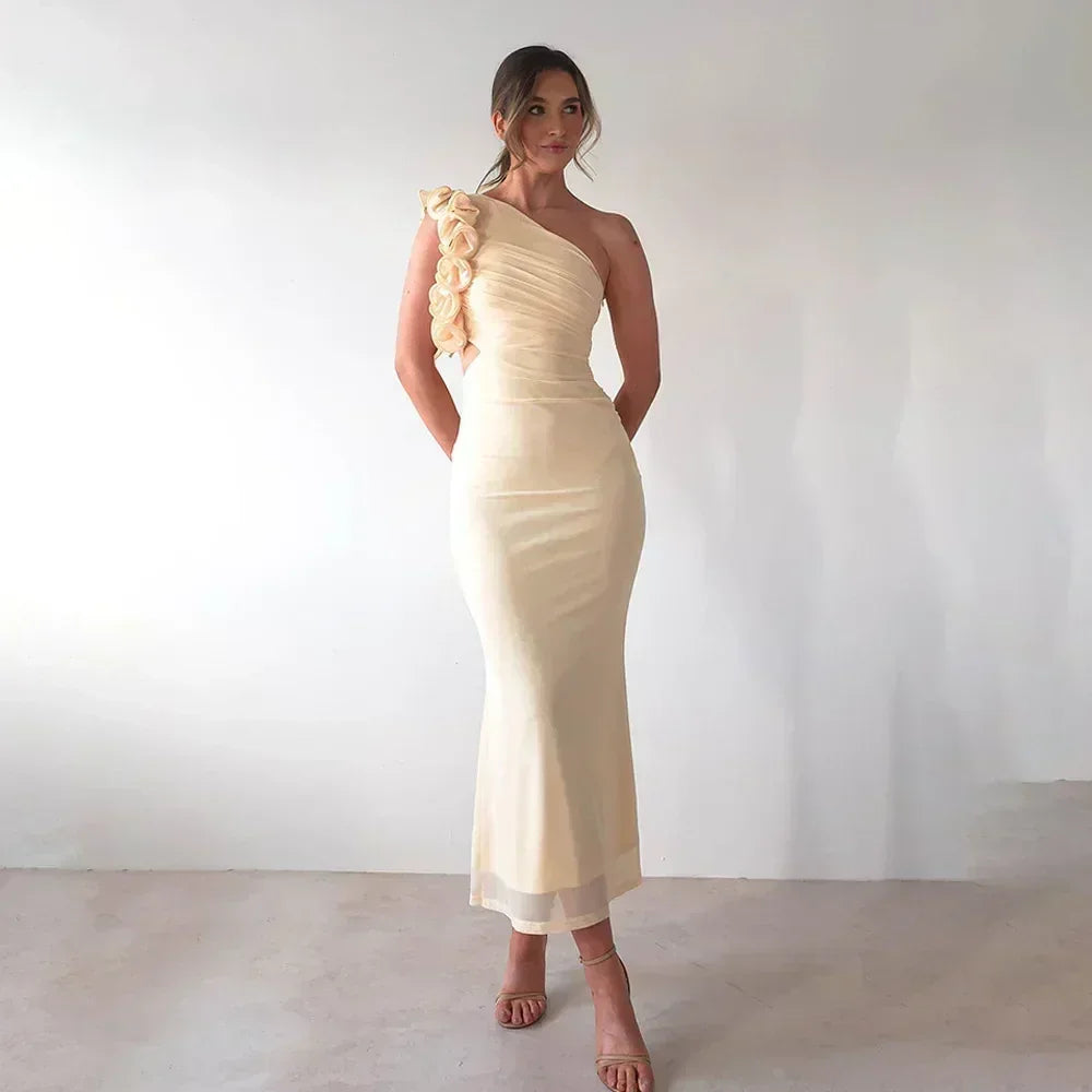 Robe Articat élégante sans manches à épaule asymétrique fleurie pour femme Printemps/Été 2025 Sexy en maille moulante Robe de soirée/cocktail