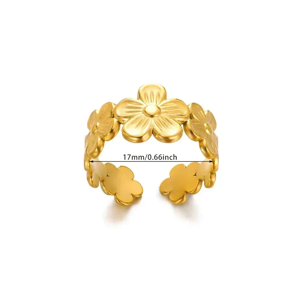 Bagues ouvertes en forme de fleur en acier inoxydable pour femmes, tendance, bijoux de mariage en forme de cœur, couleur or, anneau géométrique creux, accessoires quotidiens, cadeau