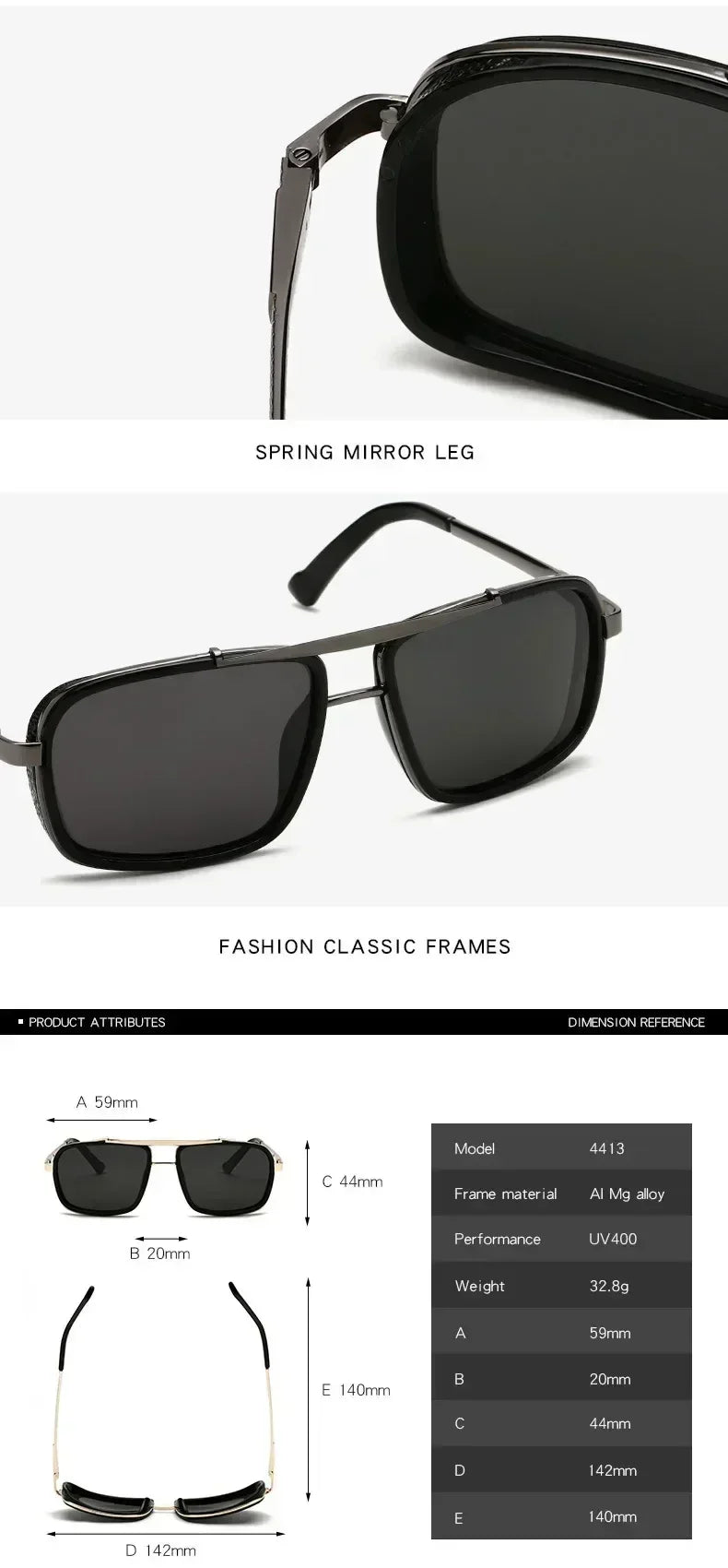 Nouvelles lunettes de soleil Punk Nouvelles lunettes de soleil aviateur carrées UV400 à double faisceau pour hommes