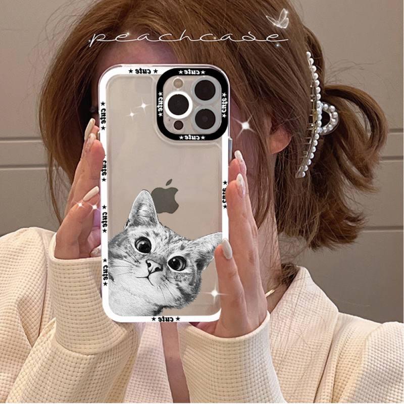 Coque de téléphone mignonne de chat pour iPhone 11 12 13 Mini Pro Max 14 Pro Max Étui coque de téléphone imprimable vierge en caoutchouc souple poli et cool