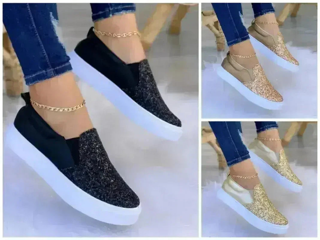 Mocassins Femme Plats en Cristal Loafers Or/Noir/Or Rose