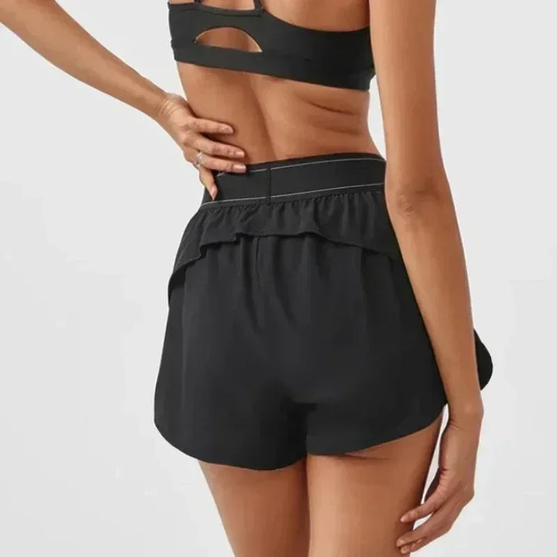Short de cyclisme noir respirant confortable, short de sport d'été, de course, de fitness, de loisirs, taille haute élastique, ample, pour le yoga