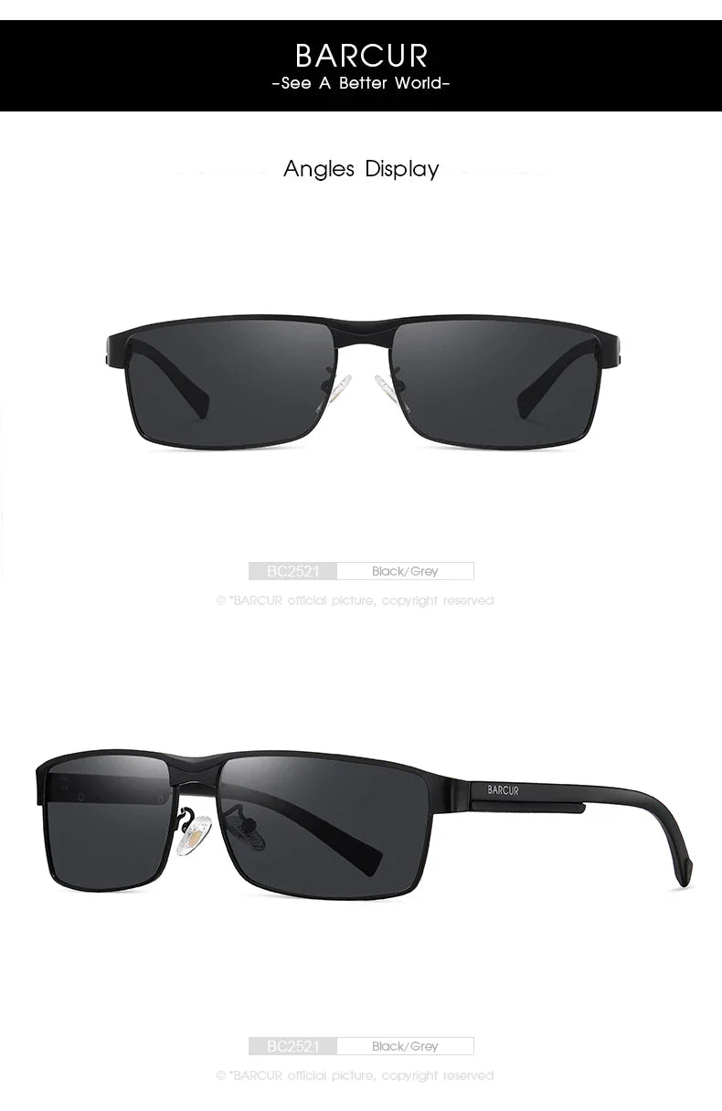 BARCUR Lunettes de Soleil Homme Rectangle Original Tendance Affaires – Polarisées Protection UV400 pour Conduite Randonnée Sports et Usage Quotidien – Lunettes Tendance Oculos De Sol avec Verres TAC Anti-Reflet