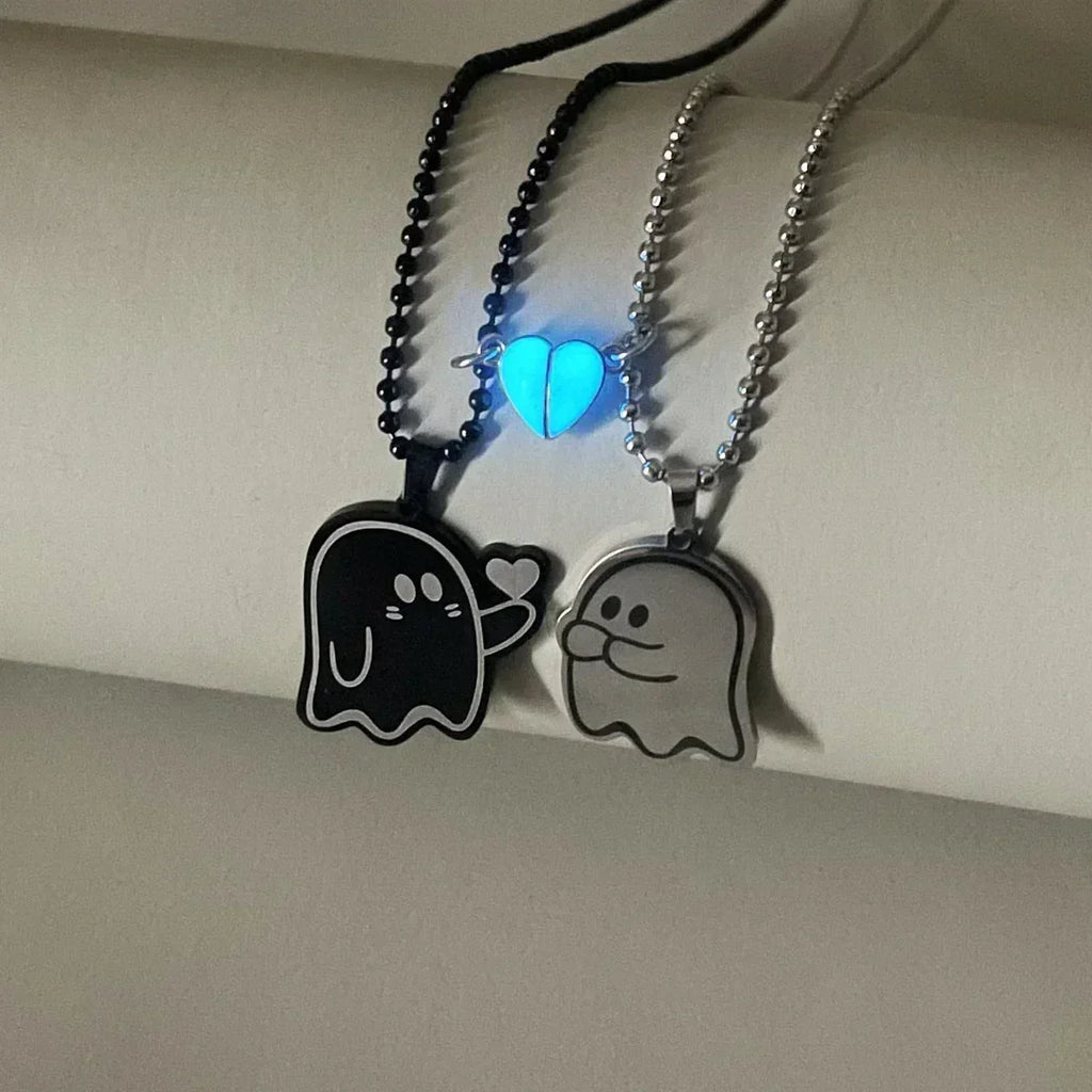 Collier de couple cœur lumineux en acier inoxydable simple à offrir en cadeau
