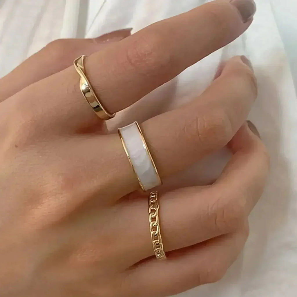 Lot de 3 Bagues Ouvertes Réglables pour Femmes, Émail Blanc Vert Torsadé Tressé Géométrique, Set de Bagues Tendance, Bijoux Punk Personnalisés