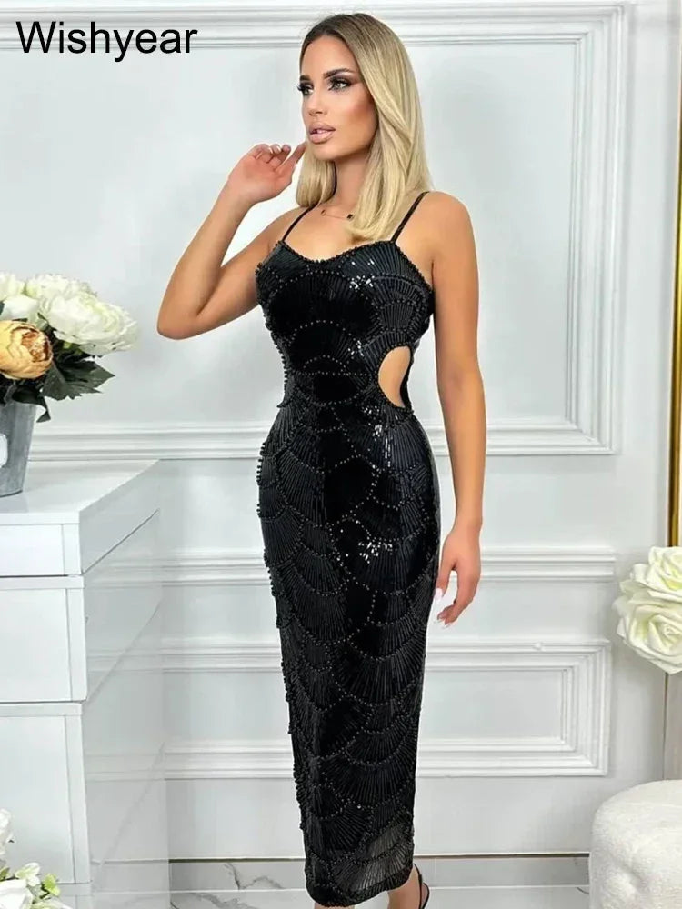Nouvelles robes longues sirène dos nu à fines bretelles et à paillettes pour femmes, élégantes, pour soirées de célébrités, mariages, robes moulantes