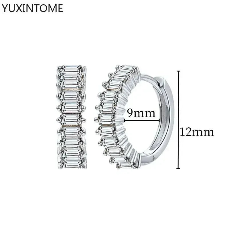Boucles d'oreilles créoles tendance en argent sterling 925 avec aiguille d'oreille en cristal blanc de luxe pour femme, cadeau de bijoux de mariage