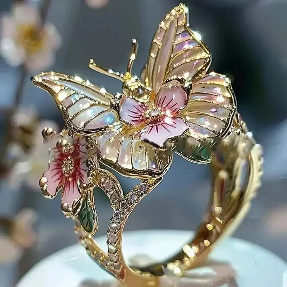 Bagues Papillon Fleurs Esthétiques pour Femme, Romantiques, en Strass, Élégantes, Inaltérables, Anneau Ouvert, Bijoux de Mariage pour Femme, Cadeau de Fête