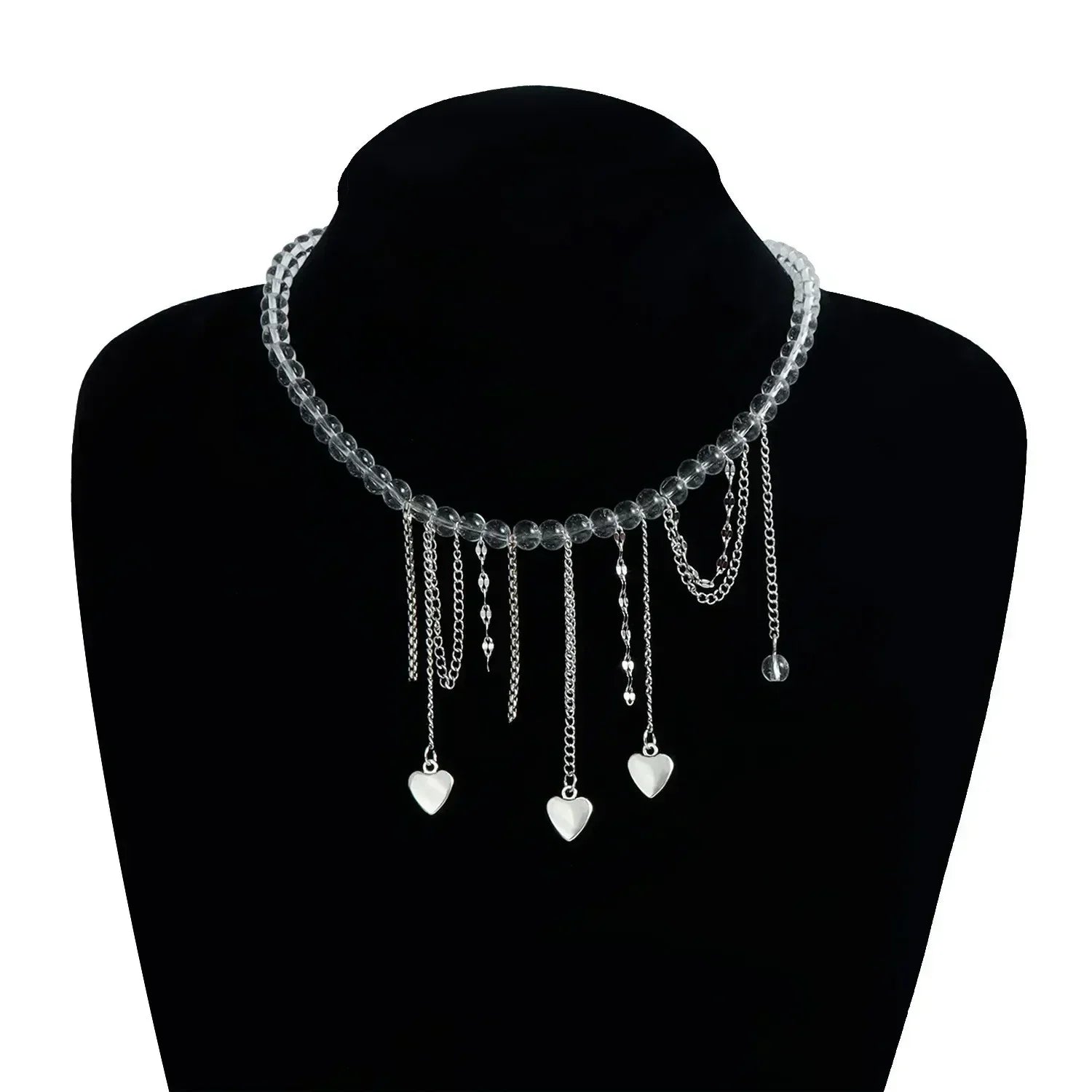 Collier Cœur Perlé Tendance pour Femmes Style Bohème Élégant Chaîne en Cristal Irrégulier Ras du Cou Y2K Exquis Cadeau de Fête Bijoux Accessoires