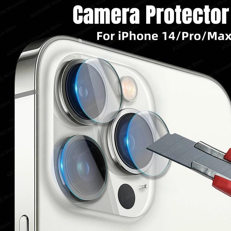 Lot de 3 verres de protection d'objectif pour iPhone 14 Pro Max 13 12 11 Pro Max, protection d'objectif d'appareil photo pour iPhone 13 12 14 Plus 14 Pro, verre trempé de qualité supérieure, film circulaire.