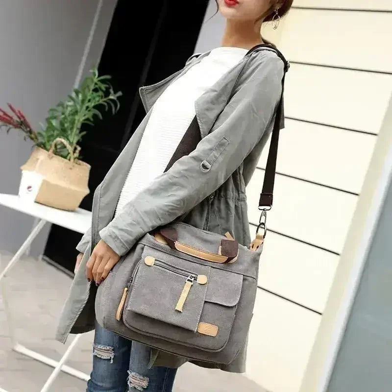 Sac fourre-tout décontracté Sac à main bandoulière en toile grande capacité pour femme
