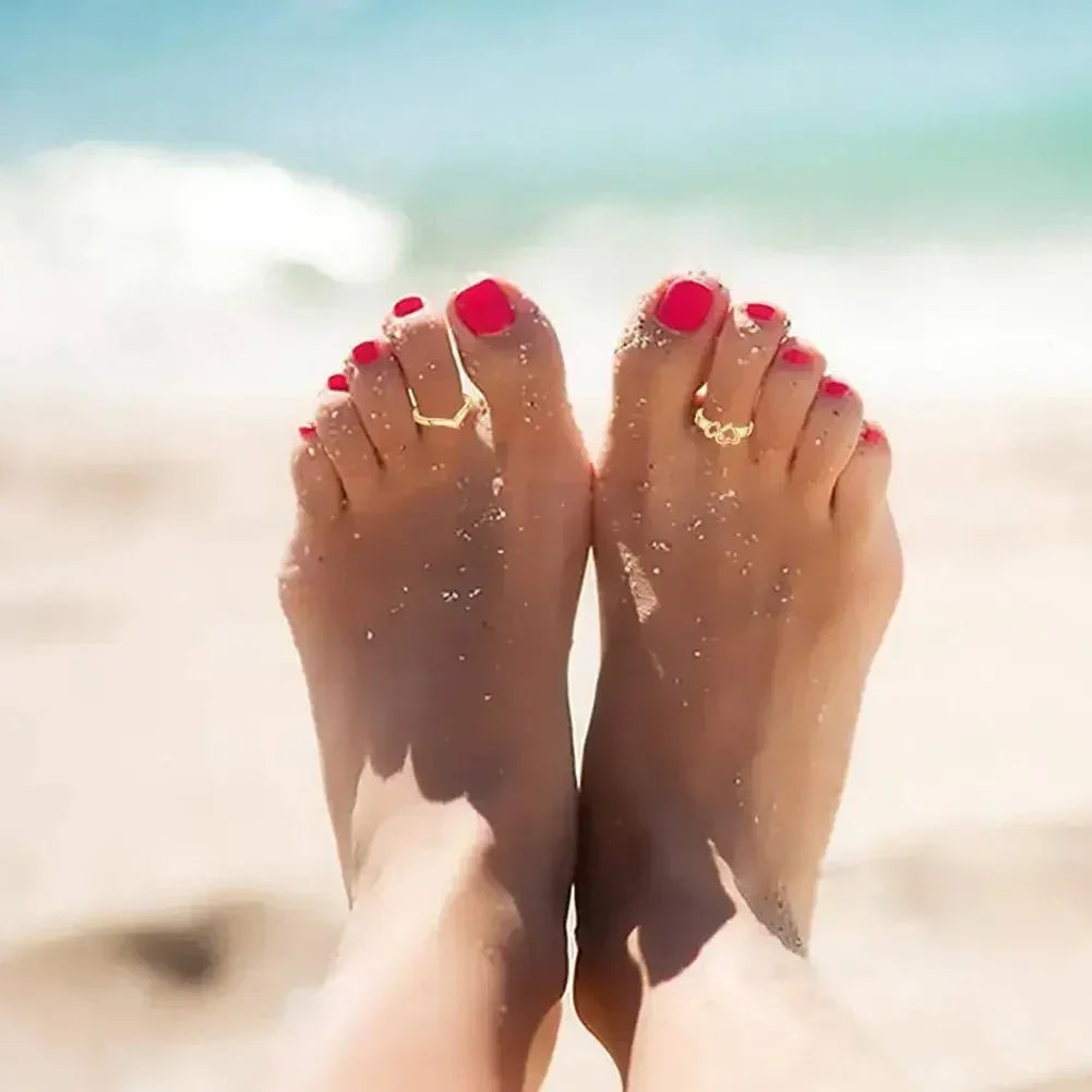 12 Bagues d'orteil ajustables pour femmes et filles, ensemble simple pour la plage, ouvert, bijoux mignons cœur, plume, été, pieds