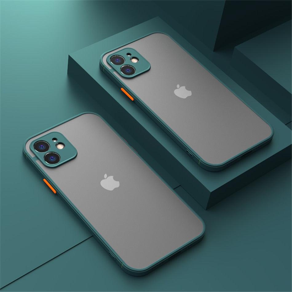 Coque antichoc de luxe pour iPhone 11 12 13 14 Pro Max Mini X XR XS, pare-chocs en silicone souple, coque rigide transparente, pare-chocs latéral souple et plat, coque arrière rigide transparente, étui de téléphone fin.
