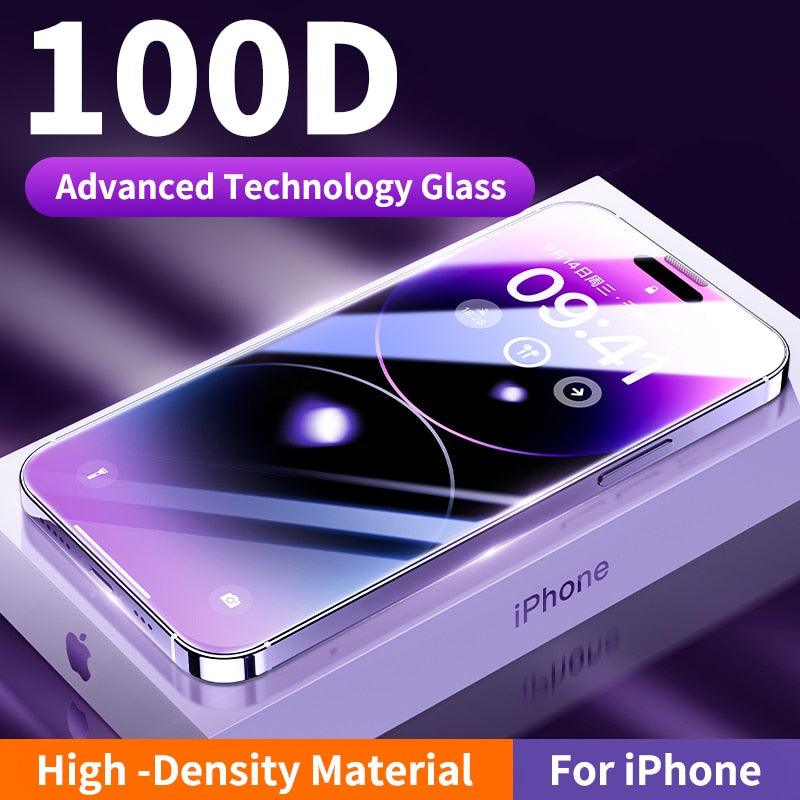 Verre trempé 100D pleine couverture pour iPhone 14 11 12 13 Pro Max XR X Protection d'écran pour iPhone 14 Pro Max Verre de protection incurvé Protection d'écran en verre trempé incassable de qualité militaire et la plus durable pour iPhone
