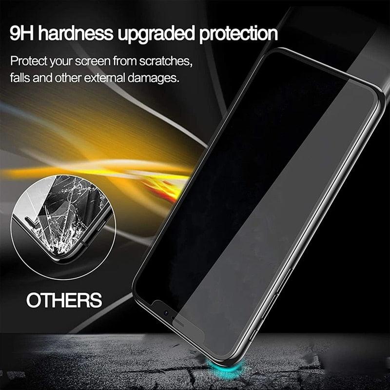 4 Pièces Verre Anti-Espion pour iPhone 13 Pro MAX 12 Pro Max Mini XS XR X 11 7 8 Plus Protection d'Écran Confidentialité Verre Anti-Reflet Cadre d'Installation Facile Compatible Coque Protecteur d'Écran en Verre Trempé Premium pour iPhone