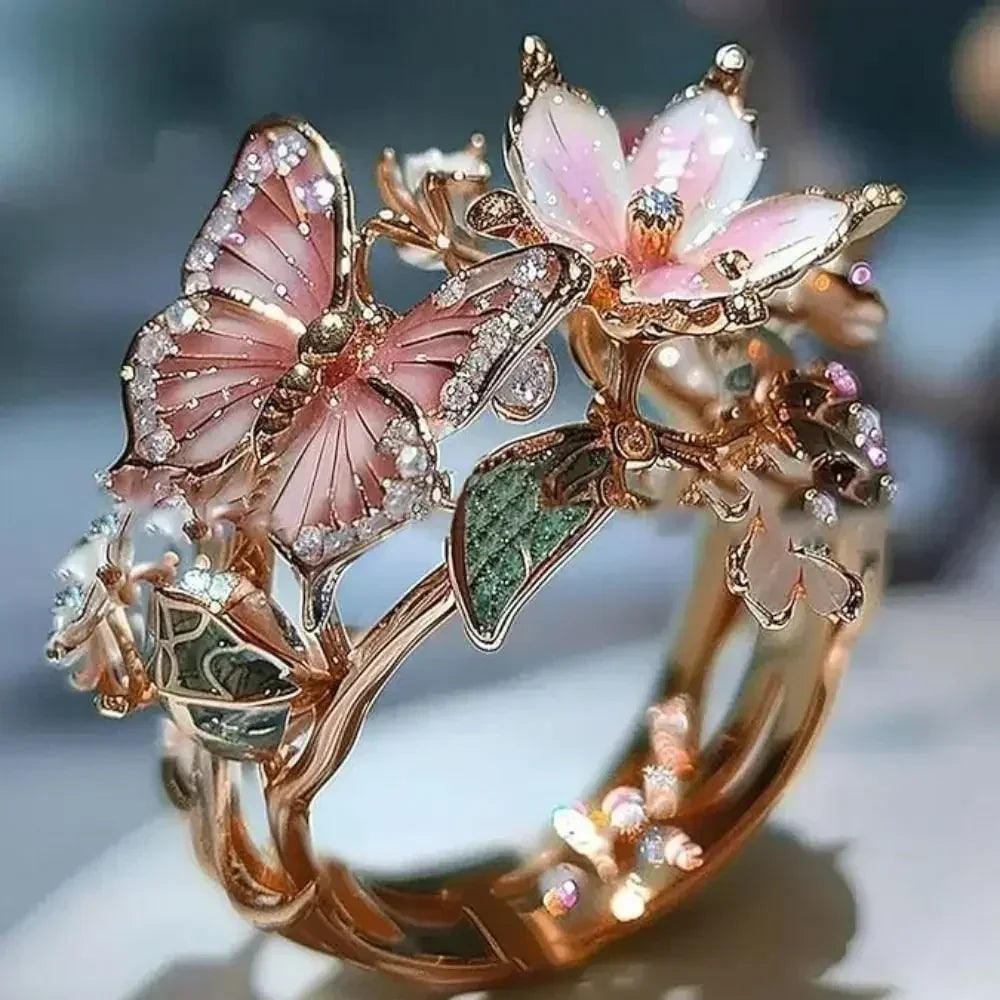 Bagues Papillon Fleurs Esthétiques pour Femme, Romantiques, en Strass, Élégantes, Inaltérables, Anneau Ouvert, Bijoux de Mariage pour Femme, Cadeau de Fête
