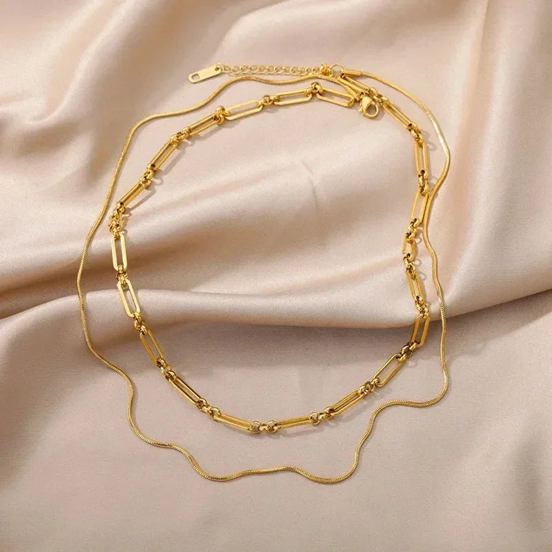 Collier multicouche cœur en acier inoxydable 316L pour femmes et filles, gothique, couleur or, chaîne de clavicule, pendentif ras du cou, cadeau d'anniversaire
