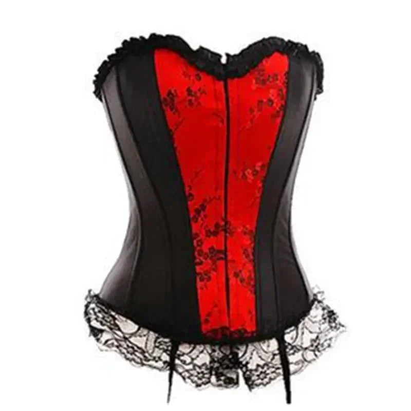Ensemble de Lingerie Sexy avec Jarretelles Corset Bustier en Dentelle pour Femmes avec Fermeture Éclair et Lacets, Corset Amincissant Gainant avec Baleines, Grande Taille