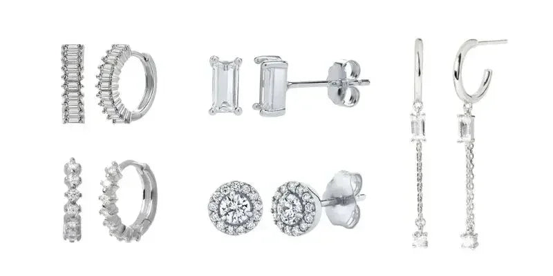 Boucles d'oreilles créoles tendance en argent sterling 925 avec aiguille d'oreille en cristal blanc de luxe pour femme, cadeau de bijoux de mariage