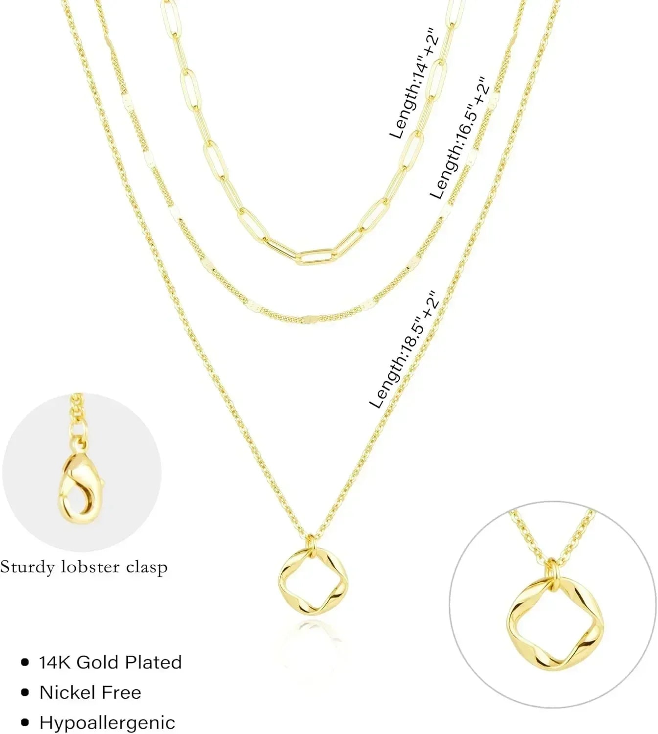 Colliers superposés en or pour femmes Collier empilable en plaqué or 14 carats et argent avec chaîne trombone et pendentif ras-du-cou pour femme