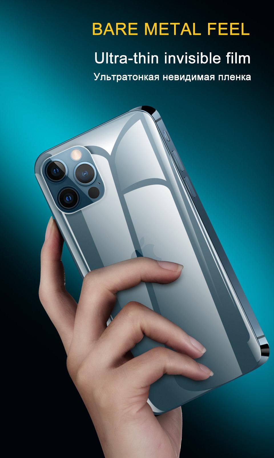 Film arrière intégral pour iPhone 13 12 Pro Max Mini Accessoires de téléphone portable Film latéral non-protecteur d'écran en verre Ultra-mince Transparent/Mat Film latéral et arrière Autocollant de bordure anti-rayures