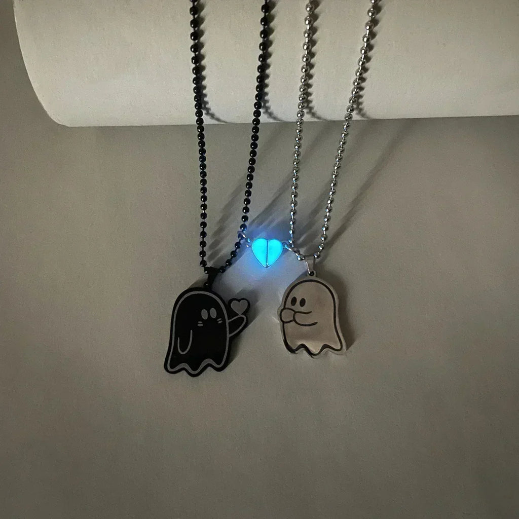 Collier de couple cœur lumineux en acier inoxydable simple à offrir en cadeau